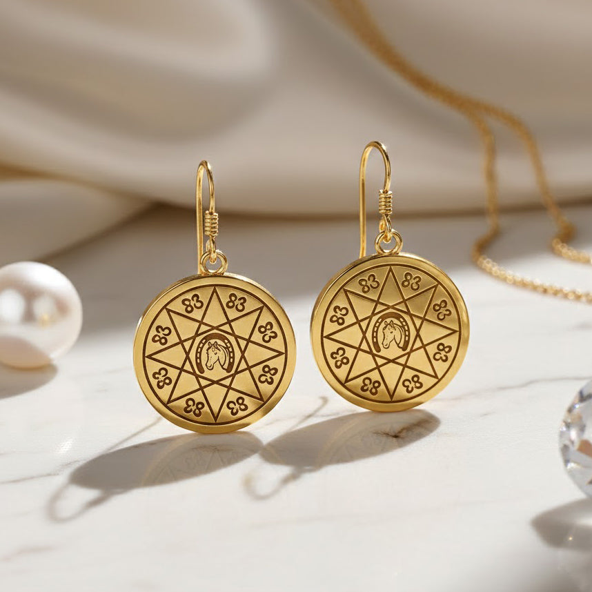 Horseshoe with Lucky Number Snake Solid Gold Earrings GER1724