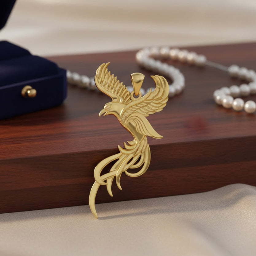 Soar to the Heavens Flying Phoenix Solid 14K Gold Pendant GPD5072