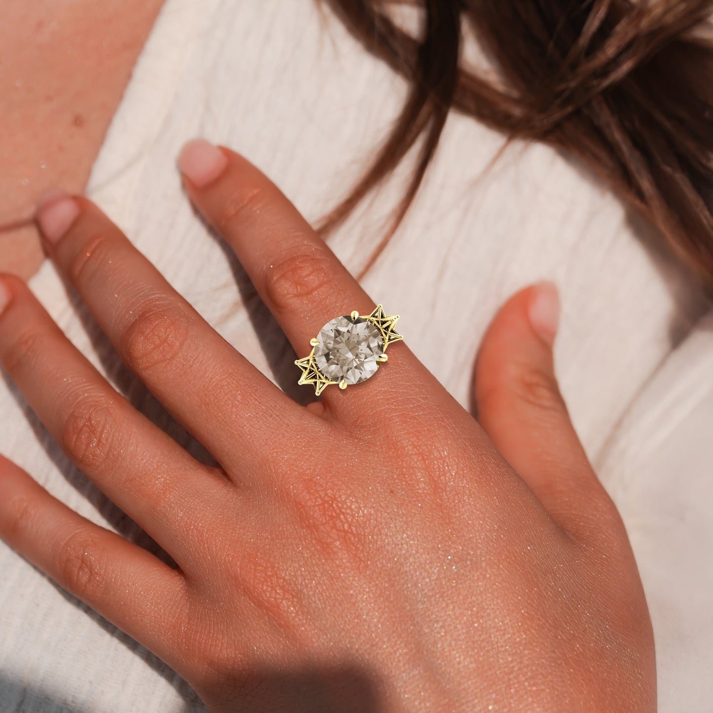Celtic Heart with Merkaba Solid Yellow Gold Cocktail Ring with Large Gemstone GRI1698