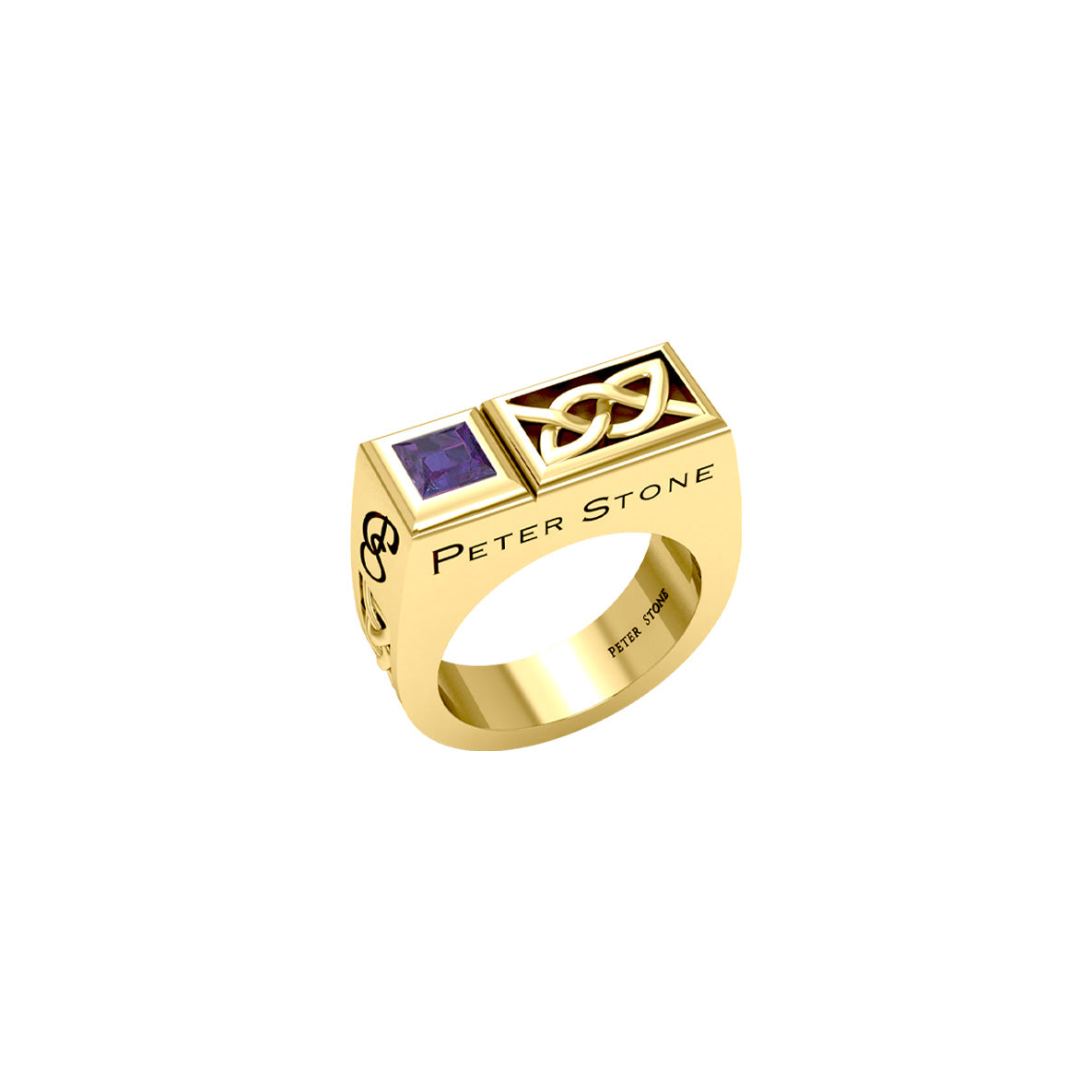 Rectangle Modern Solid Yellow Gold Men Ring With Square Gemstone