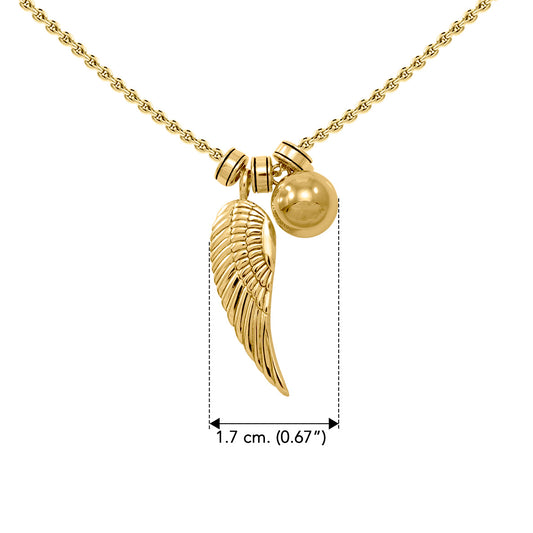 Angel Wing Chime Ball Solid Yellow Gold Necklace GSE710