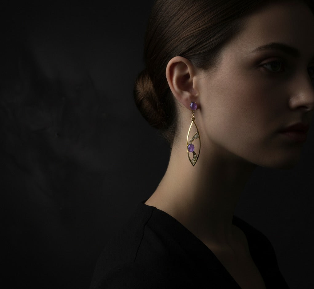 Fantastic Contemporary Solid Gold Earrings with Gemstones