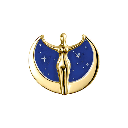 Oberon Zell Astra Star Goddess Solid Yellow Gold Brooch Pin with Enamel GBC150