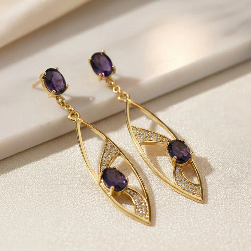 Fantastic Contemporary Solid Gold Earrings with Gemstones