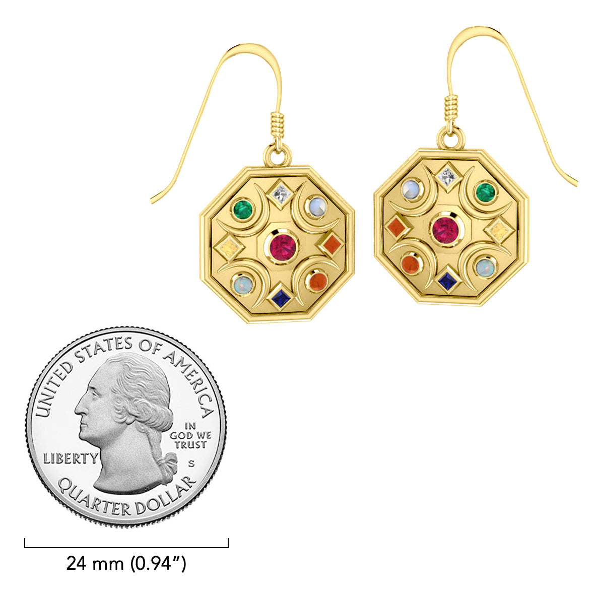 Chandra Moon Solid Gold Earrings With Gemstone GER1343