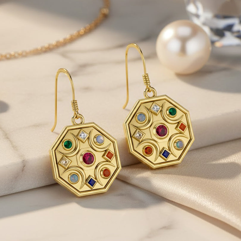 Chandra Moon Solid Gold Earrings With Gemstone GER1343