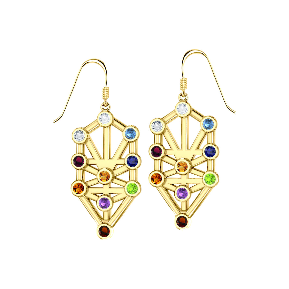 Kabbalah with Chakra Gemstone Solid Gold Earrings GER1717