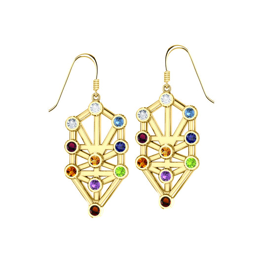 Kabbalah with Chakra Gemstone Solid Gold Earrings GER1717