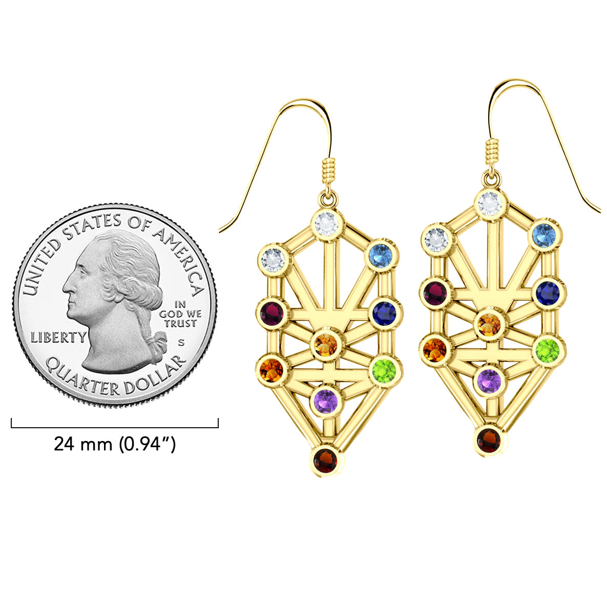 Kabbalah with Chakra Gemstone Solid Gold Earrings GER1717