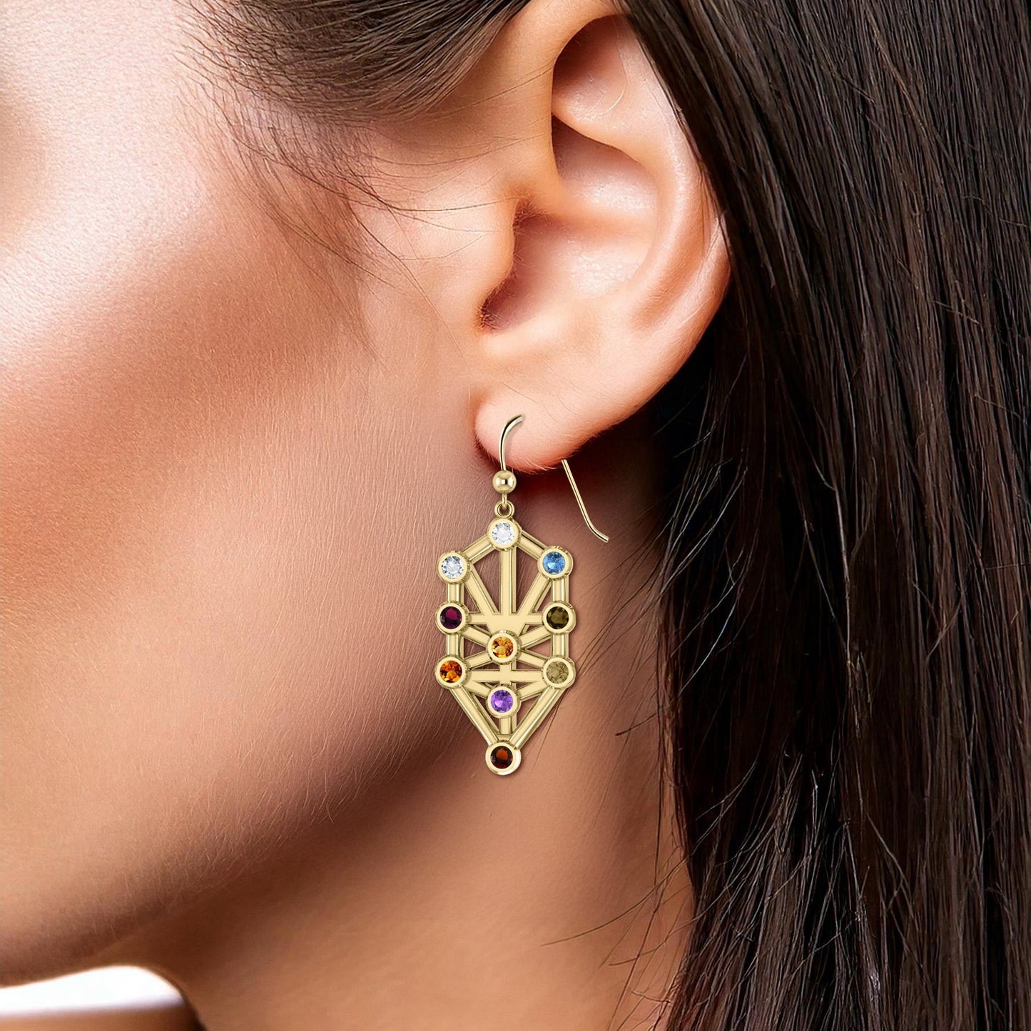Kabbalah with Chakra Gemstone Solid Gold Earrings GER1717