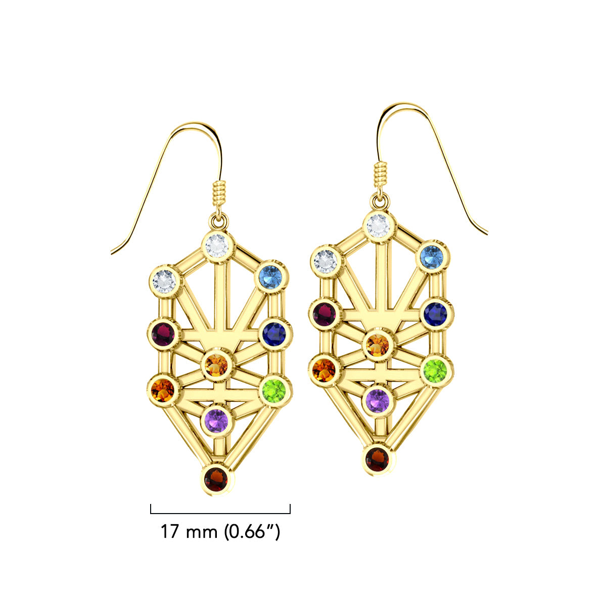 Kabbalah with Chakra Gemstone Solid Gold Earrings GER1717