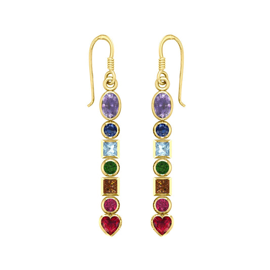 Solid Yellow Gold Chakra Earrings with Gemstones GER414