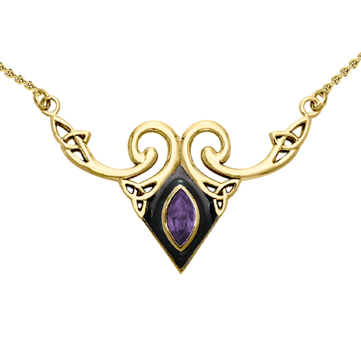 Solid Yellow Gold Celtic Triquetra Necklace with Gemstone GNC159