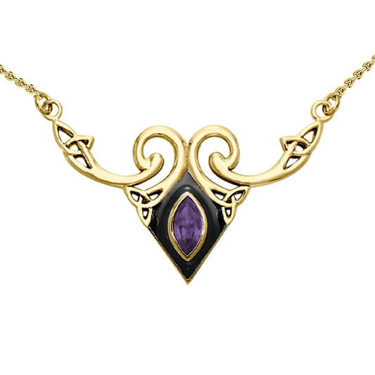 Solid Yellow Gold Celtic Triquetra Necklace with Gemstone GNC159