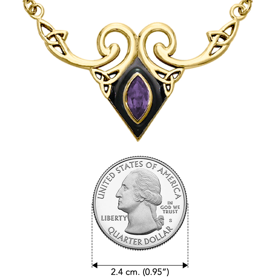 Solid Yellow Gold Celtic Triquetra Necklace with Gemstone GNC159