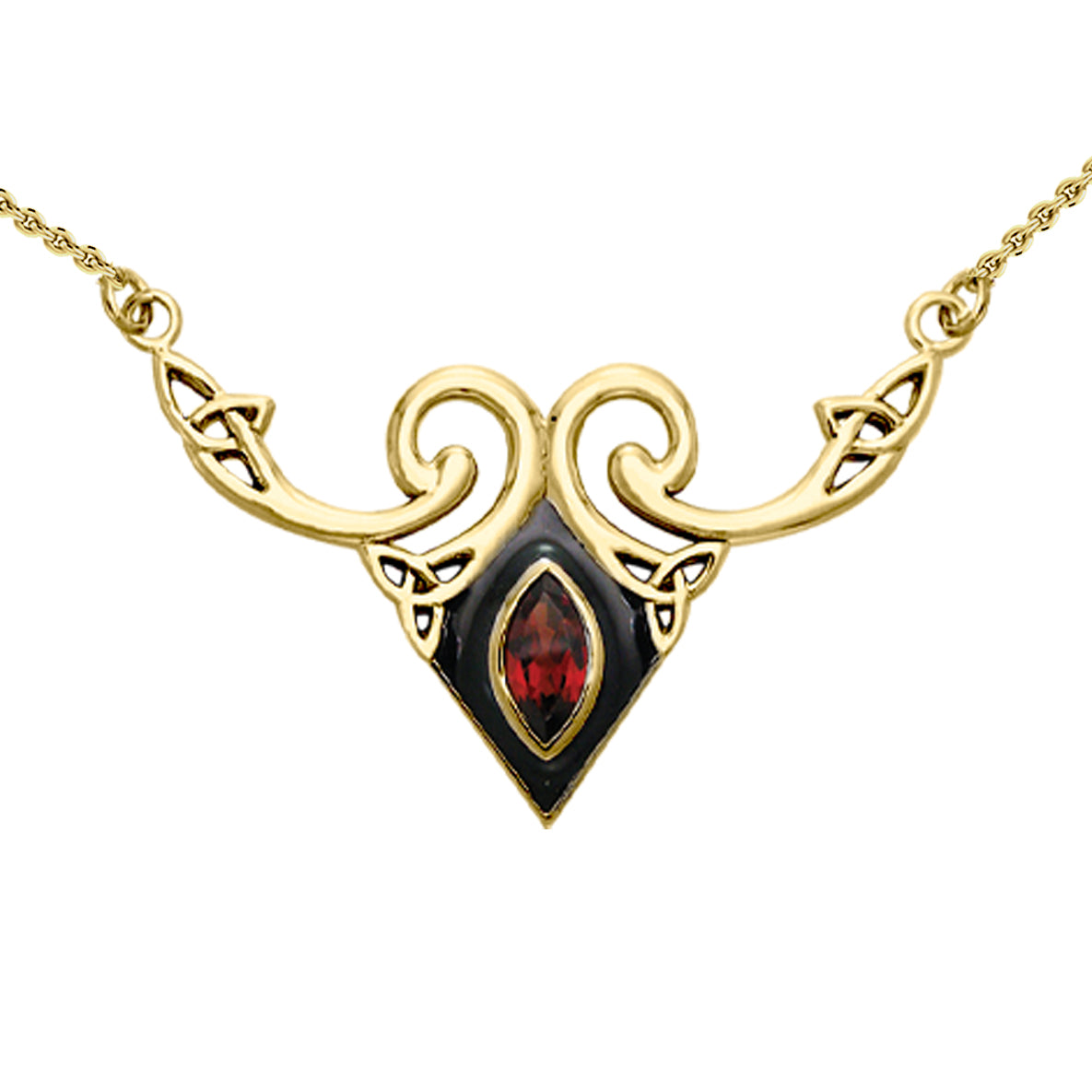 Solid Yellow Gold Celtic Triquetra Necklace with Gemstone GNC159