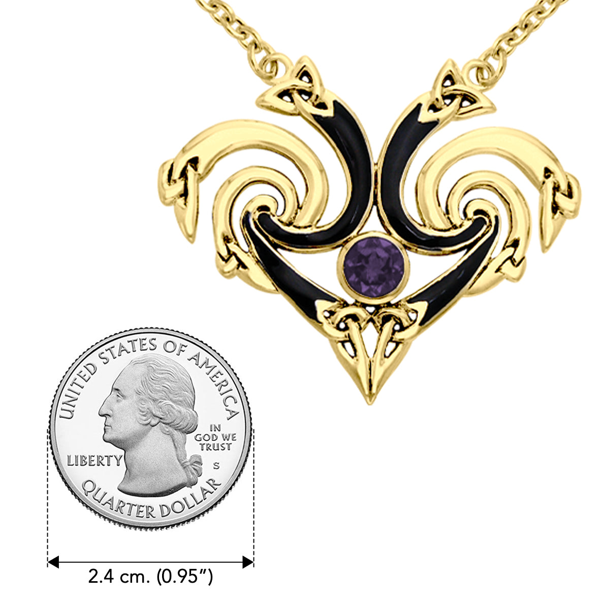 Representation that lies in the Universe Solid Yellow Gold Triquetra Necklace with Gemstone GNC160