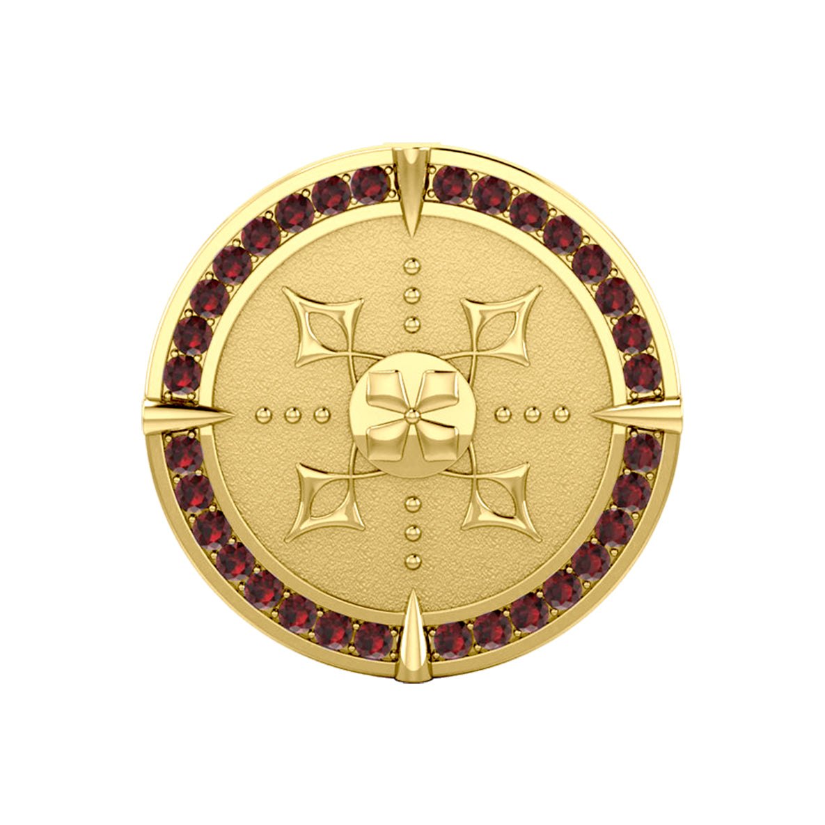 Viking Warrior Shield of Inspiration Solid Yellow Gold Pendant Jewelry with Garnet Gemstones GPD1189
