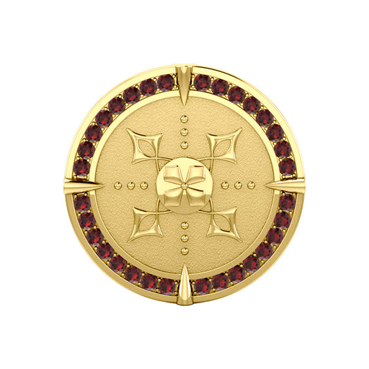 Viking Warrior Shield of Inspiration Solid Yellow Gold Pendant Jewelry with Garnet Gemstones GPD1189