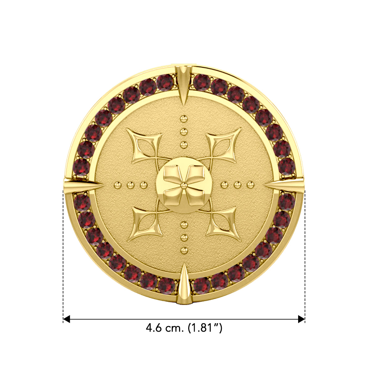 Viking Warrior Shield of Inspiration Solid Yellow Gold Pendant Jewelry with Garnet Gemstones GPD1189