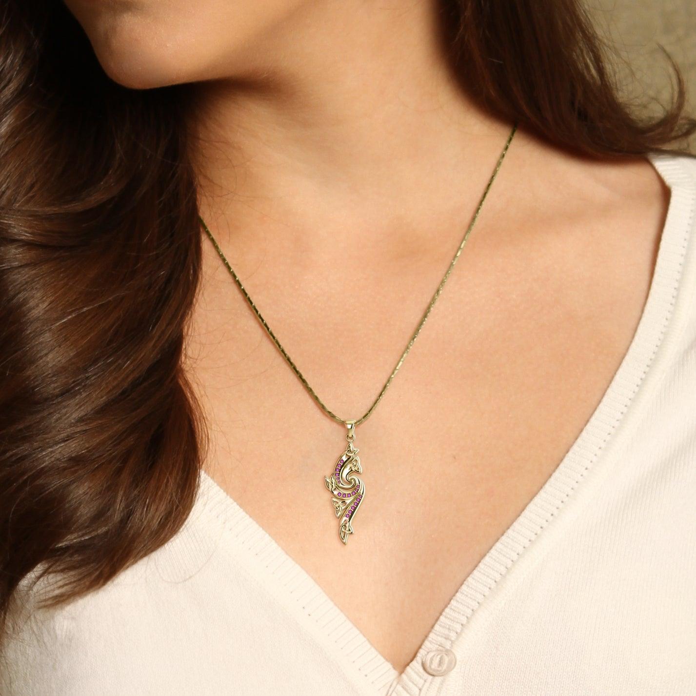 Modern Celtic Knotwork Solid Gold with Gemstone Pendant GPD1272 - Jewelry