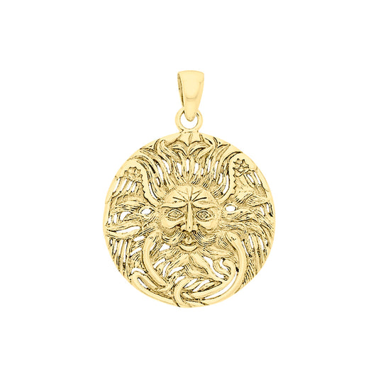 Celtic Triple Spiral Sun Disk Solid Yellow Gold Pendant GPD1581