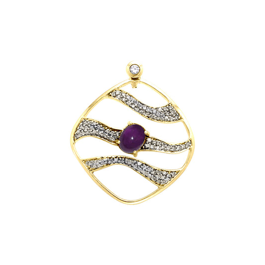 Contemporary Solid Yellow Gold Pendant with Wave Motif Gemstone GPD3493