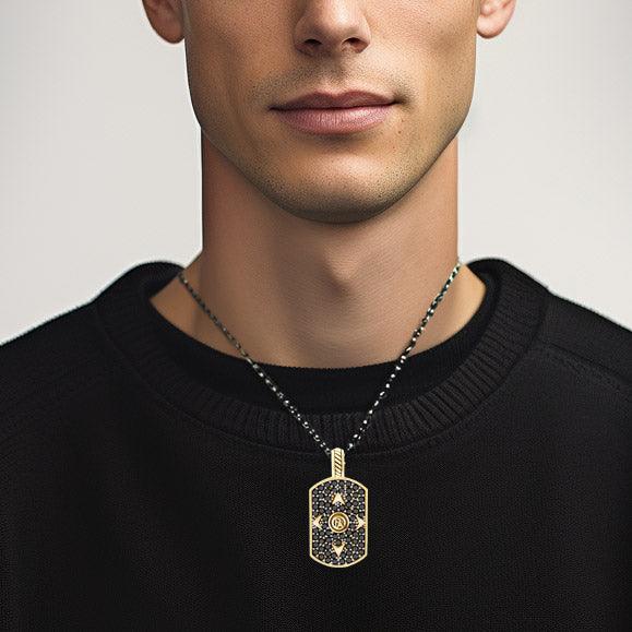 Performance Amulet Solid Yellow Gold Pendant with Black Spinel GPD3714 - Jewelry