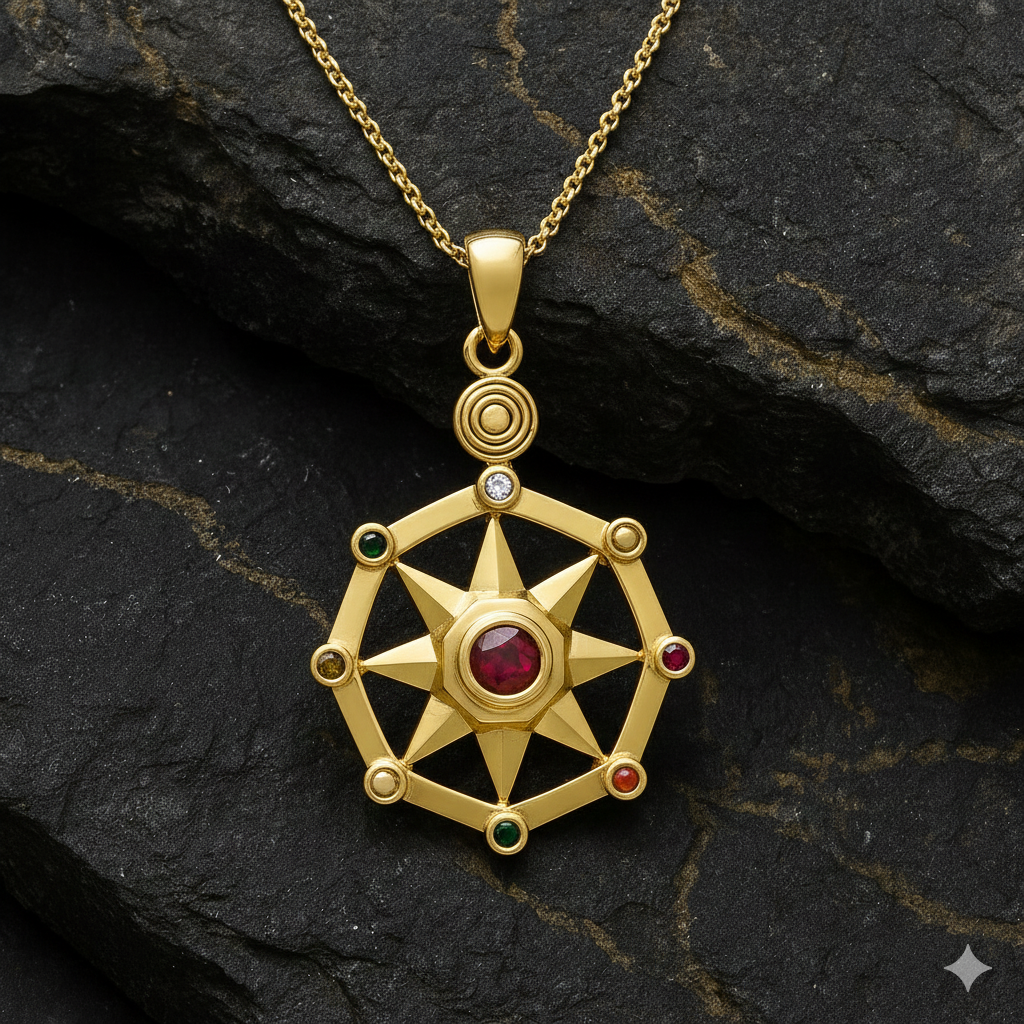Surya Sun Solid Yellow Gold Pendant GPD3843