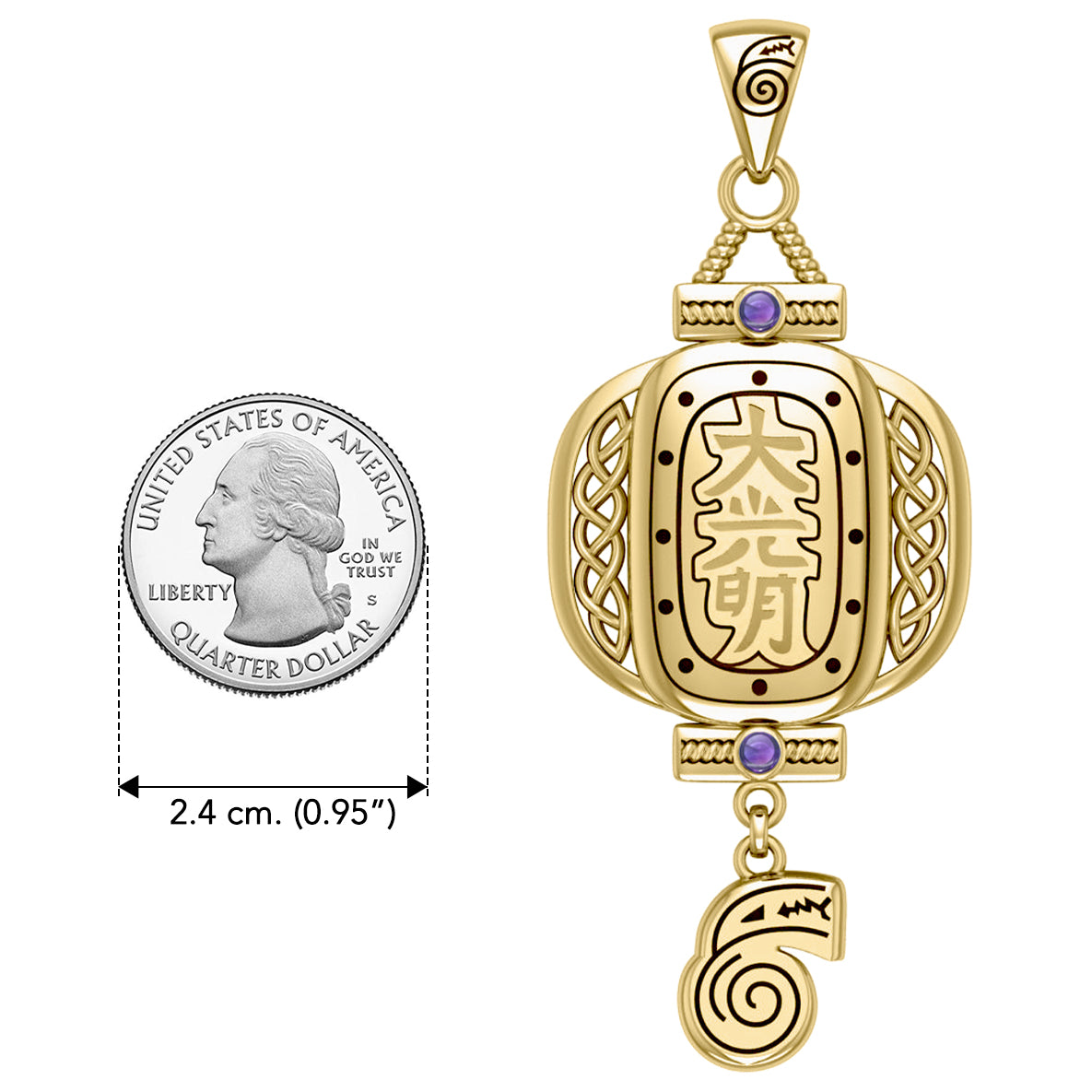 The Reiki Japanese Lantern and Dai Ko Myo Symbol Solid Yellow Gold Pendant with Gemstone GPD4927