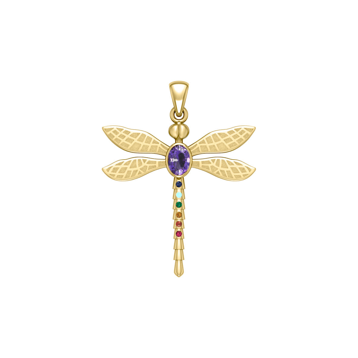 Spiritual Dragonfly Solid Yellow Gold Pendant with Chakra Gemstone GPD5056