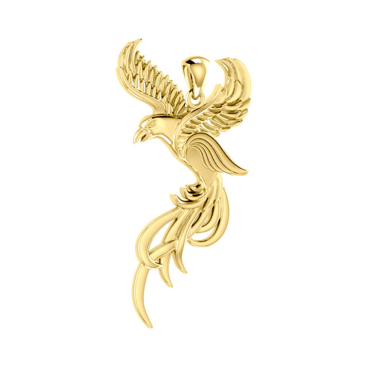 Soar to the Heavens Flying Phoenix Solid 14K Gold Pendant GPD5072
