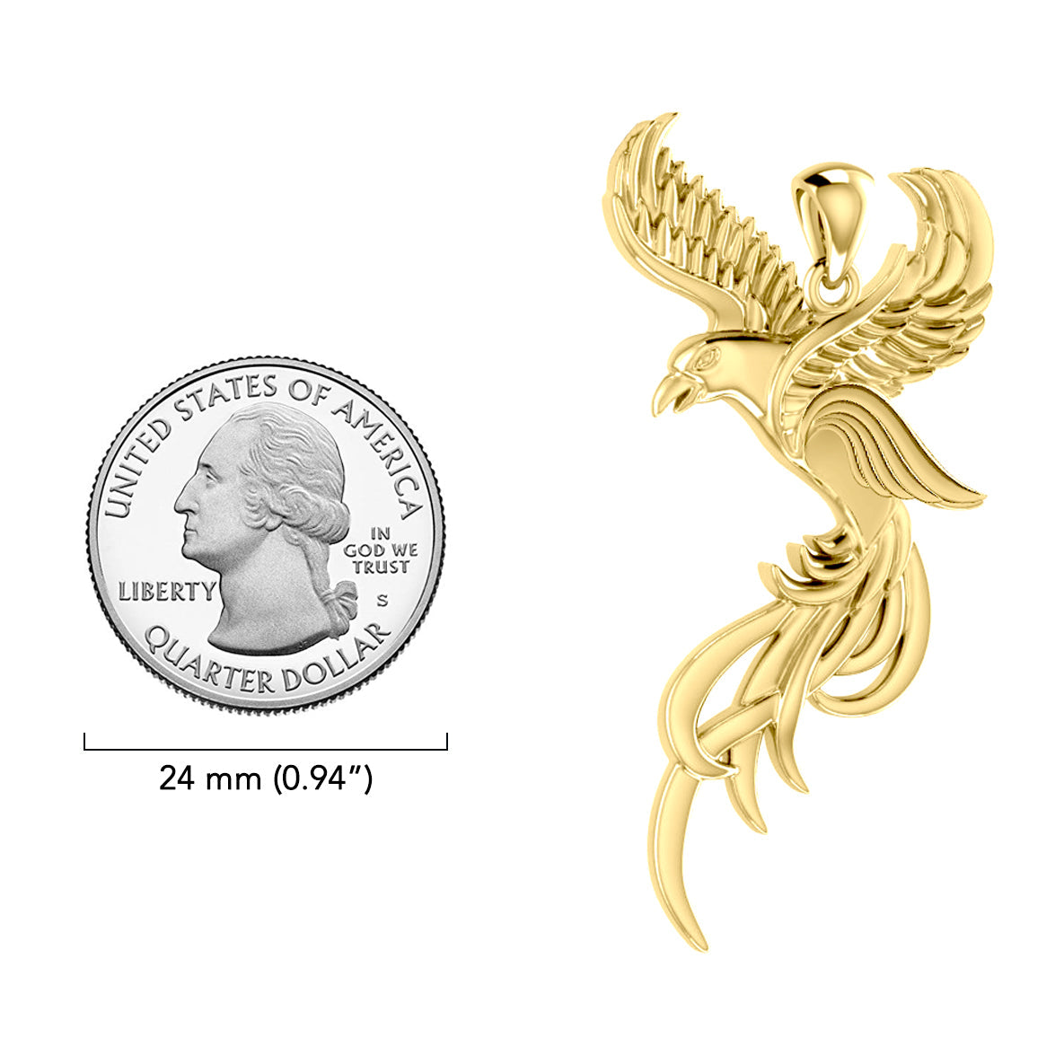 Soar to the Heavens Flying Phoenix Solid 14K Gold Pendant GPD5072