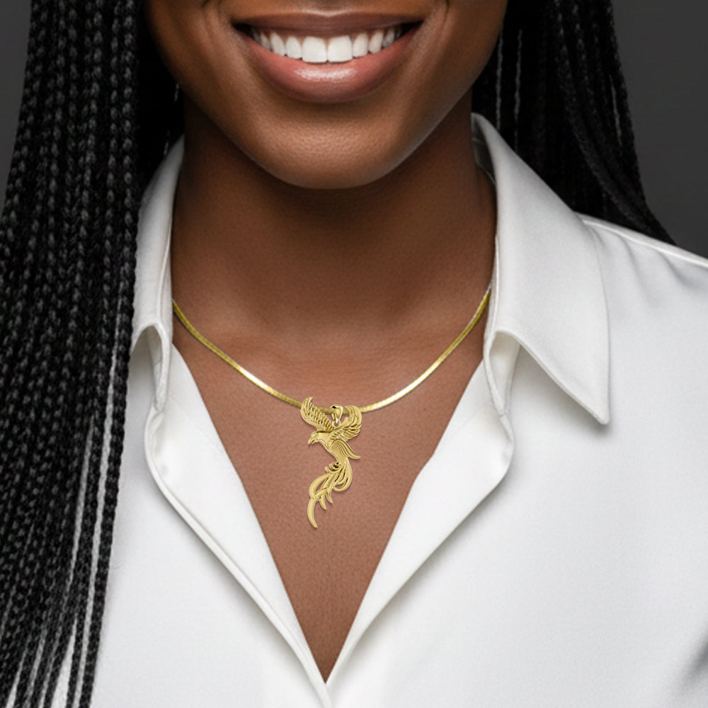 Soar to the Heavens Flying Phoenix Solid 14K Gold Pendant GPD5072