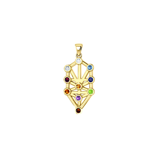 Kabbalah with Chakra Gemstone Solid Gold Pendant GPD5074