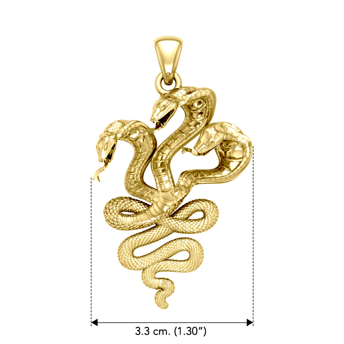 Fierce and Ferocious Solid Yellow Gold Three Headed Cobra Pendant GPD5092