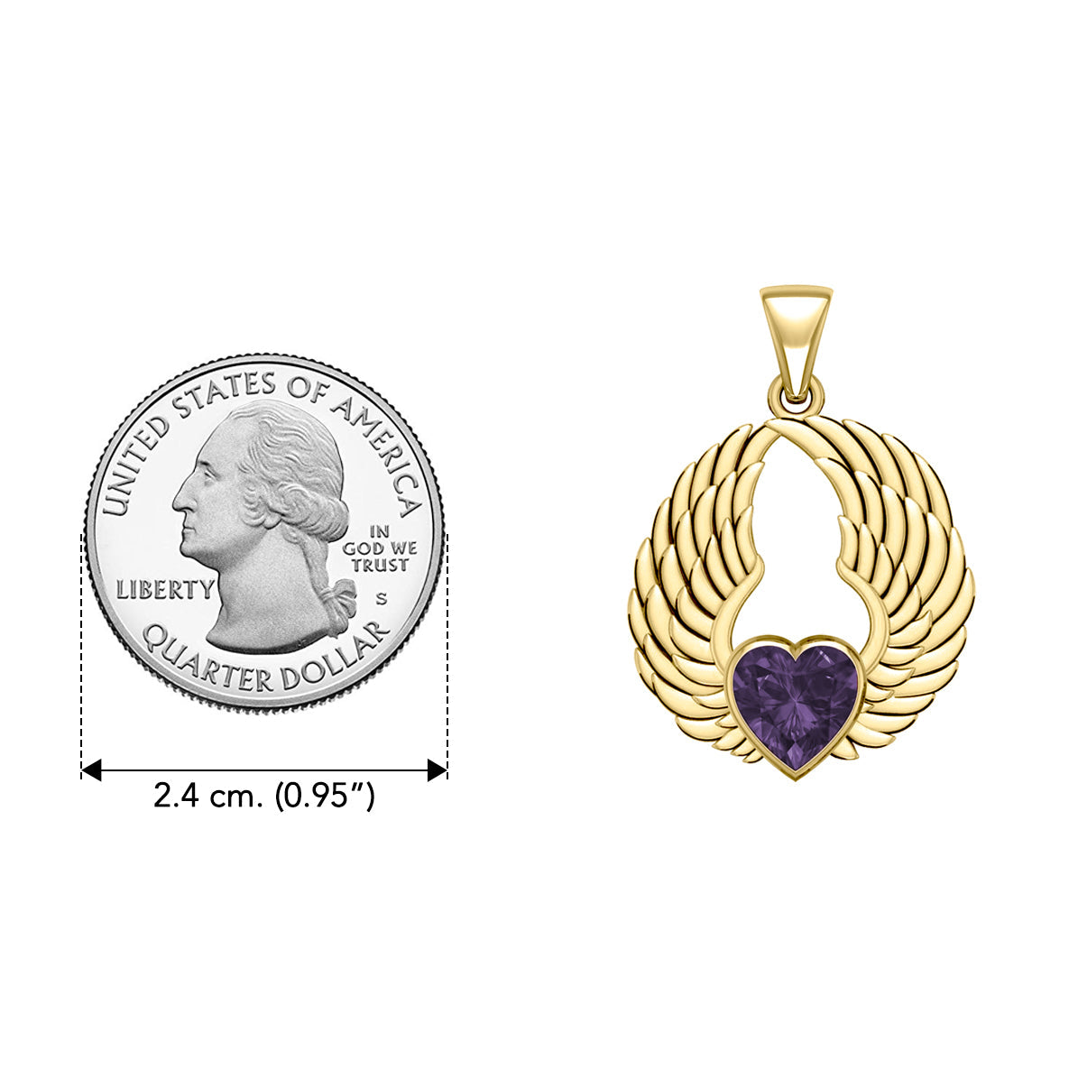 Gemstone Heart and Angel Wings Solid Yellow Gold Pendant GPD5223