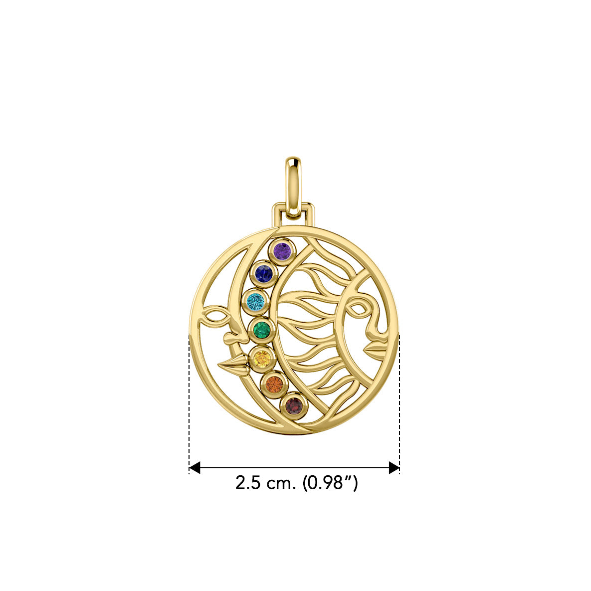 Sun and Moon Solid Yellow Gold Pendant with Chakra Gemstone GPD5290