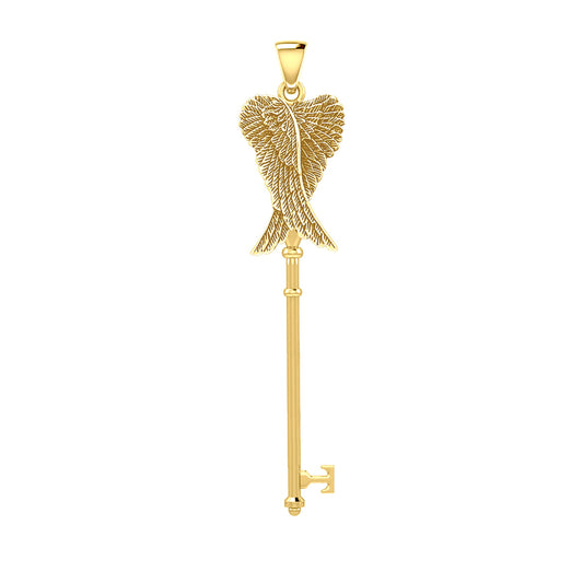 Angel Wings Spiritual Enchantment Key Solid Gold Pendant GPD5710
