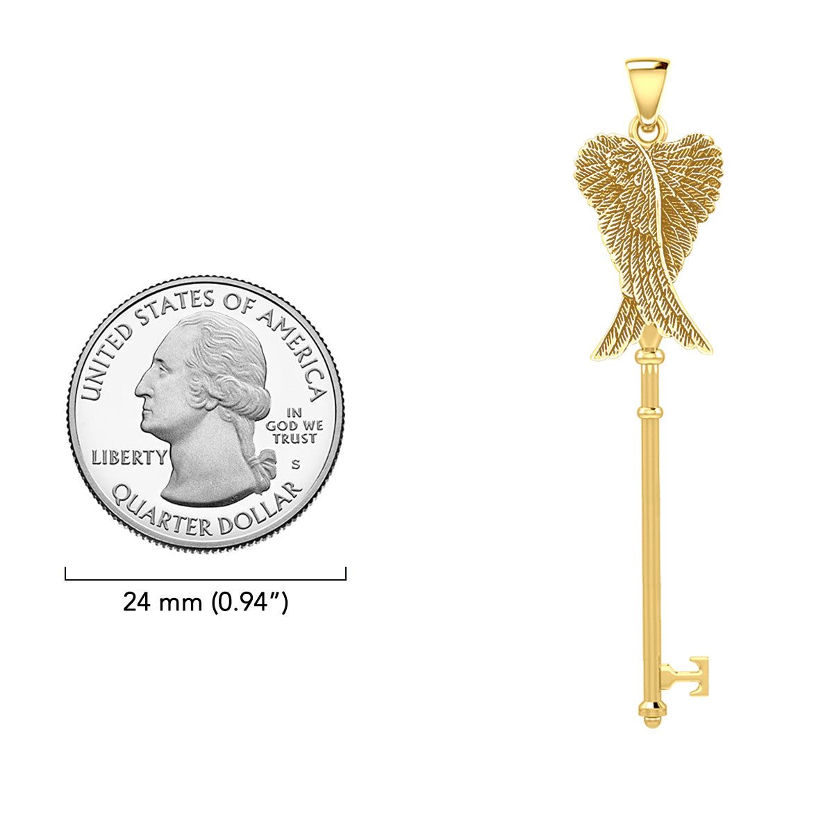 Angel Wings Spiritual Enchantment Key Solid Gold Pendant GPD5710