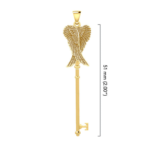 Angel Wings Spiritual Enchantment Key Solid Gold Pendant GPD5710