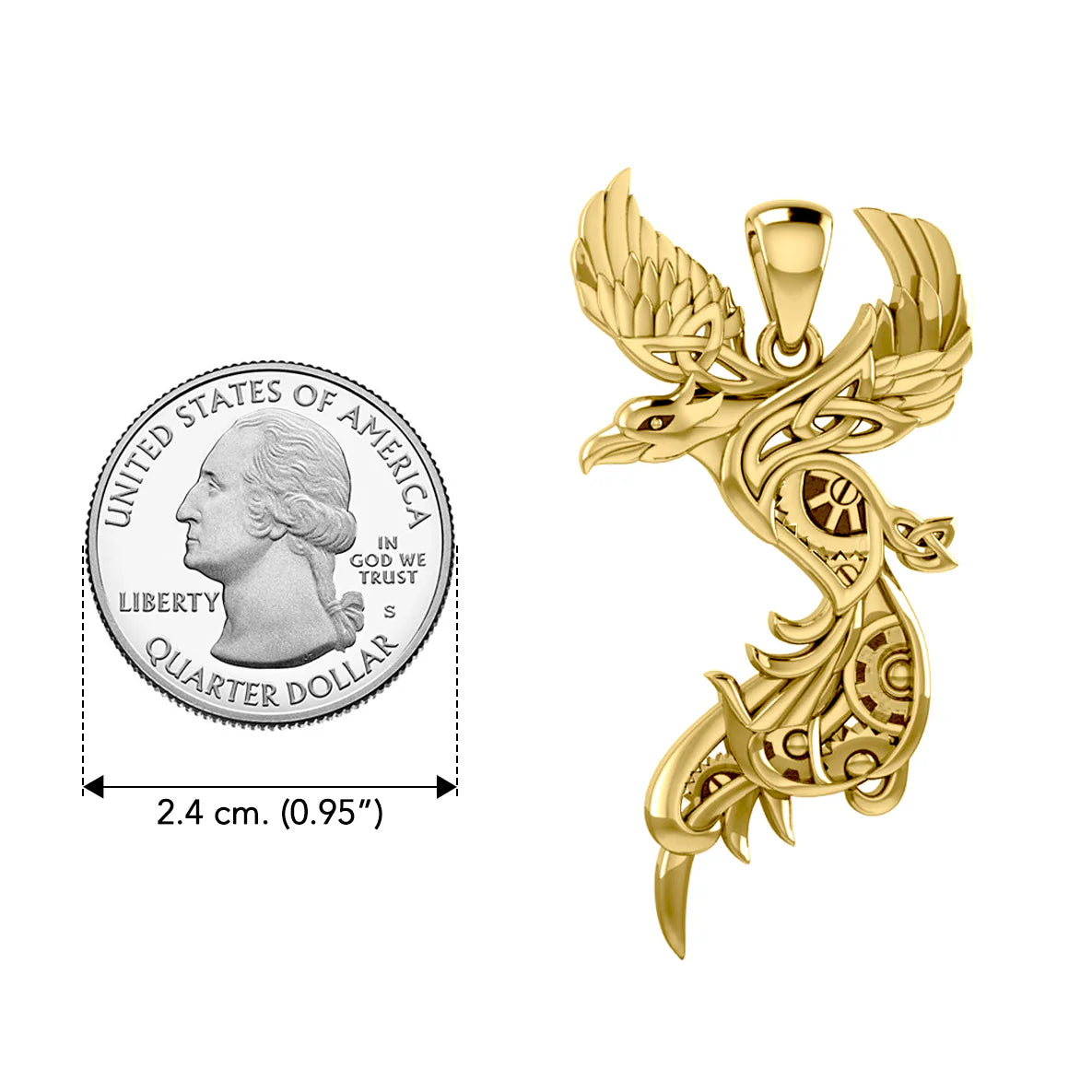 Steampunk Celtic Phoenix Solid Yellow Gold Pendant