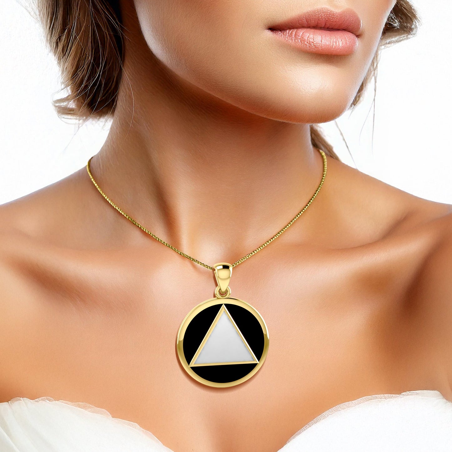 Large AA Symbol Solid Yellow Gold Pendant with Stone GPD6008