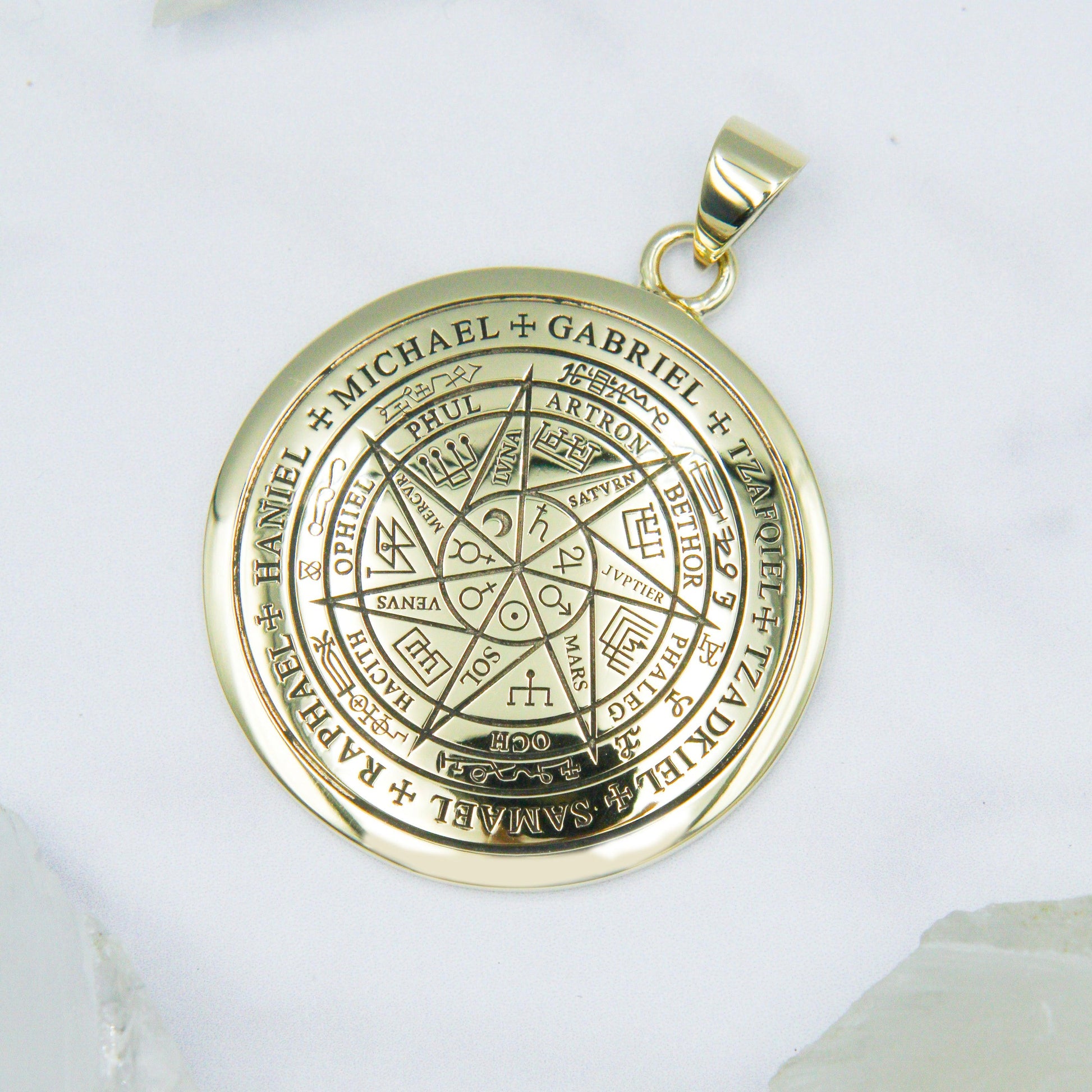 Sigil of Seven Archangels Inspired Solid Yellow Gold Pendant GPD6134 - Jewelry