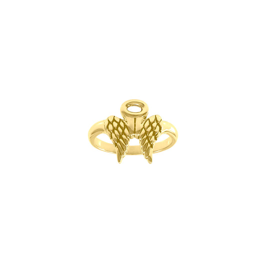 Angel Wings Halo Solid Yellow Gold Ring GRI1549