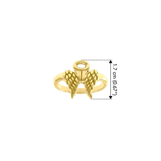 Angel Wings Halo Solid Yellow Gold Ring GRI1549