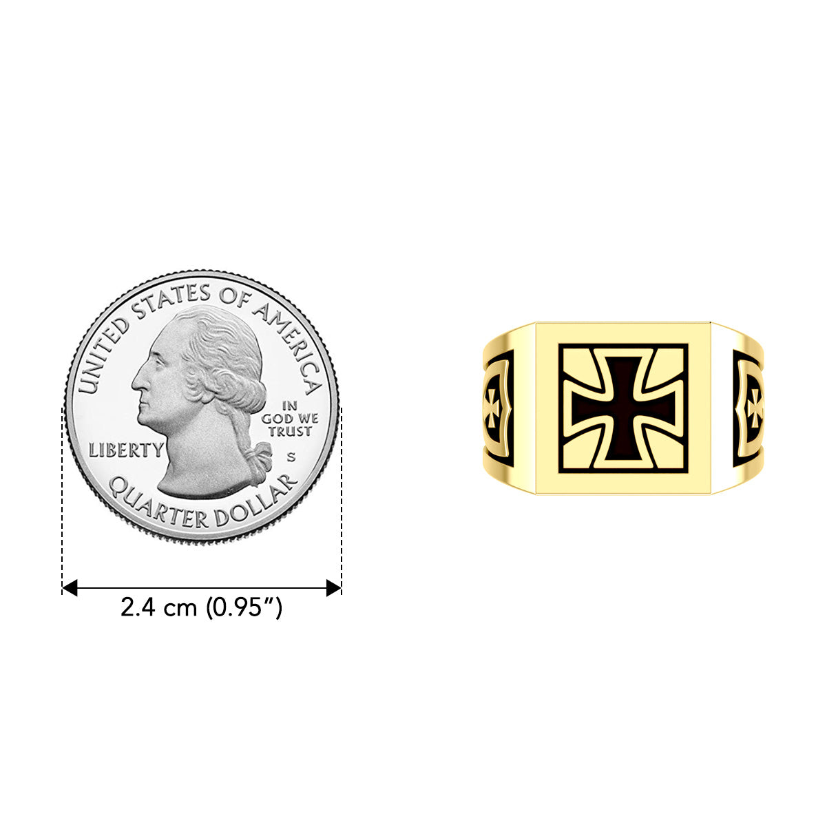 The Cross Solid Yellow Gold Signet Men Ring with Enamel GRI1976