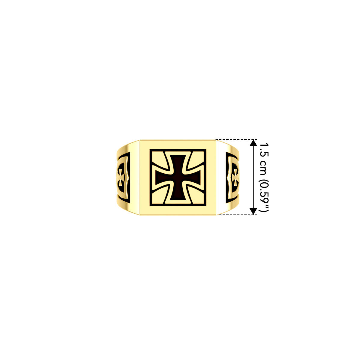 The Cross Solid Yellow Gold Signet Men Ring with Enamel GRI1976