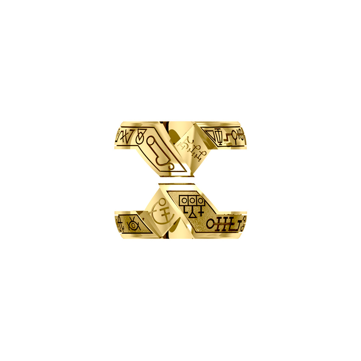 Peter Stone Puzzle Ring Theme Sigil of Archangels & Demons Solid Yellow Gold Ring GRI2444