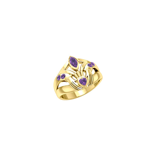 Irish Claddagh Solid Yellow Gold Ring with Gemstones GRI274